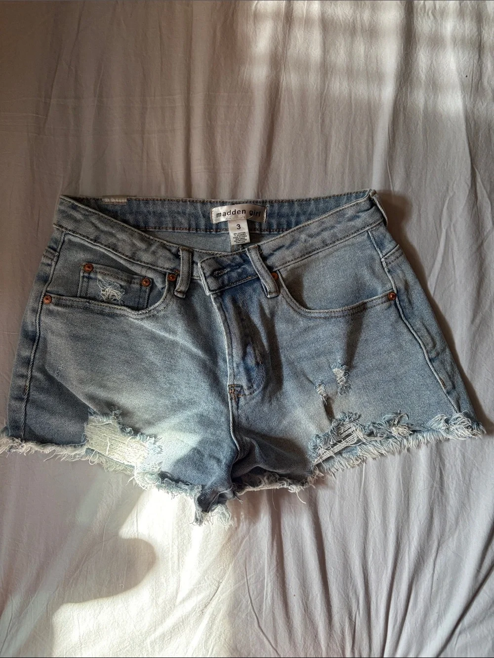 Madden Girl Light Wash Distressed Denim Cutoff Shorts